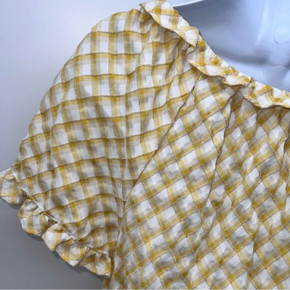 Max Studio Textured Blouse in Yellow/White Diagonal Plaid w/Ruffles & Ties-Sz L - Picture 8 of 11